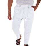 Wiaofellas  -  Wish New Men's Casual Cotton Linen Drawstring Pants Solid Color Simple Fashionable Loose Fit Beach Shorts from Mainland China
