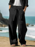 Wiaofellas  -  Spring Summer Leisure Breathable Pants Mens Seaside Beach Casual Solid Color Linen Trousers Men Fashion Lace-up Losoe Pants