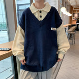 Wiaofellas Fake two collar sweater men winter style lazy coat loose knit in autumn and winter