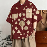 WIAOFELLAS  -  Men Shirt Printing Patchwork Lapel Short Sleeve Loose Men Clothing Streetwear Summer 2026 Korean Style Fashion Male Tops