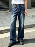 Wiaofellas  -  Autumn Casual Straight Jeans Mens Vintage Washed Loose Denim Pants Streetwear Fashion Solid Color Jean Trousers For Men