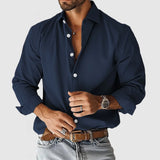 Wiaofellas  -  Classic Style Men Shirts Solid Long Sleeve Turn Down Collar Business Casual Shirt Man Loose Fashion Male Blouse