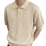 Wiaofellas  -  Loose Fit Men's Short Sleeve Polo Shirt Retro Knitted Summer T-Shirt Commute Casual Wear Comfortable Breathable Pure Color