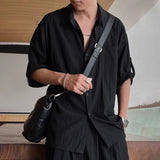 Wiaofellas  -  Mens Casual Light Shirt Wide Leg Pants New Genderless Fashion Vacation Basics Versatile Solid Color Suit Two-Piece Unisex