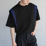 WIAOFELLAS  -  Men T Shirt Patchwork O-neck Short Sleeve Loose Male Tee Tops Streetwear Korean Style Fashion Casual Men Clothing S-5XL