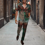 WIAOFELLAS  -  Short Sleeve Shirt Button Tops+Trousers Men 2Pcs Set Suit 3D Chic Harajuku Vintage Printing Summer Hawaii Beach Cardigan Outfits