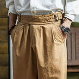 Wiaofellas  -  Spring Autumn Vintage Men's Gurkha Pants British Style Casual Straight Trousers Adjustable Waist Belt Naples Pant For Male
