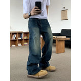 WIAOFELLAS  -  Spring/Autumn American Men Women Handsome High Street Washed Straight Leg Jeans Couple Loose Retro Harajuku Casual Pants
