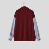 WIAOFELLAS  -  Men Shirt Striped Patchwork Lapel Long Sleeve Casual Men Clothing Streetwear Korean Style Fashion Tops Male Shirts S-5XL