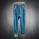 WIAOFELLAS  -  Spring Autumn Casual Sports Trousers Mens Street Loose Leg Drawstring Personalized Contrast Color Knitted Casual Work Pants
