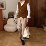 WIAOFELLAS  -  Mens Vintage Homemade British Autumn And Winter Trendy Brand Knitted Casual Versatile Double-Row Vest Cardigan Retro Waistcoat