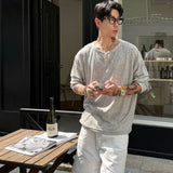 WIAOFELLAS  -  Men's Husband Sex Old Qian Style Pink Henry Collar Long Sleeve T-shirt Summer Thin Sunscreen Top