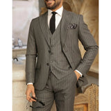 Wiaofellas  -  Chic Striped Men's Suits 3 Piece Business Casual Outfits Fashion Peak Lapel Single Breasted Male Suit Slim (Blazer+Vest+Pants)