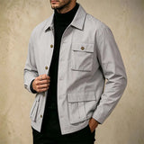 Wiaofellas  -  Retro Solid Color Lapel Jacket Mens Daily Outdoor Autumn Multi Pocket Long Sleeve Coat Fashion Loose Fit Outwear For Mens