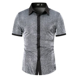 WIAOFELLAS  -  Shiny Metallic Glitter Shirt Men 70s Disco Party Dance Shirts Men Hip Hop Streetwear Nightclub Casual Chemise Homme
