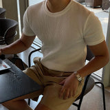 Wiaofellas  -  New Round Neck Men's Textured Sports Trendy Casual Pullover Muscle Slim Snake Pattern Short-sleeved Top