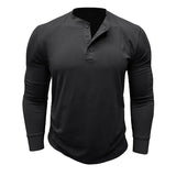 WIAOFELLAS  -  Men's Cotton T-shirts Autumn Winter Long Sleeve Henry Shirt for Men Retro Pure Color T-shirt