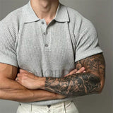 WIAOFELLAS  -  Summer New Men's Solid Color Knitted Short-Sleeved T-Shirt American Retro Fashion Trend Loose Casual Breathable Men's Tops