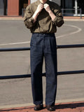 Wiaofellas  -  SS Men's Neapolitan Pleated Suit Pants, Solid Denim Style High Waist Straight Leg Business Casual Trousers