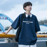 WIAOFELLAS  -  Trend Cotton Letter Printing Design Sense Versatile Leisure Young Style Round Neck Loose Fashion Men's T-shirt Summer