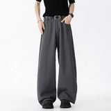 WIAOFELLAS  -  Simple Men's Suit Pants Solid Color Straight Wide Leg Summer Bottom Korean Silhouette Drape Cleanfit Male Trousers
