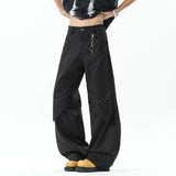 WIAOFELLAS  -  High Street Men's Casual Pants Solid Color Wide Leg Rivets Design Bottom Straight Loose Male Trousers New Summer