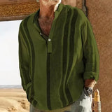 WIAOFELLAS  -  New Casual Beach Breathable Shirt Men Leisure Long Sleeve Buttoned Stripe Splicing Color Loose Tops Mens Cotton Linen Shirts