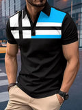 Wiaofellas  -  Short Sleeved Lapel T-Shirt For Men With Button Stripes 3d Printed Summer Casual And Comfortable Sports Polo Top