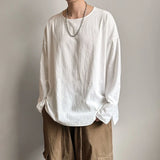 WIAOFELLAS  -  Spring Autumn Round Neck Loose T-Shirt Men Cotton Linen Long Sleeve Casual Male Tshirt Comfortable Breathable Hip Hop Tees Tops