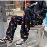 Wiaofellas  -  Printed Men's Trendy Versatile Plus Size Loose Fat Guy Korean Style Ins Autumn Sports Sweatpants Long Pants