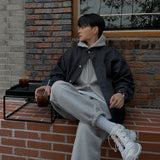 WIAOFELLAS  -  Korean Style Solid Color Stand Collar Denim Jacket Single Breasted Men Clothing Versatile Winter Male Coat