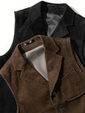 Wiaofellas  -  Men Vest Black And Coffee Retro Work Vest Single Breasted Flip Collar Men's Vest Formal Casual New Coat