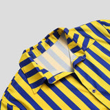 Wiaofellas  -  Fashion Stripe Print Beach Two Piece Set  Men Short Sleeve Lapel Shirts And Shorts Casual Suits Summer Hawaiian Outfits Male