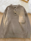 WIAOFELLAS  -  Men Autumn Winter New Solid Color Sweater Tops Men's Loose Long-sleeved Jumpers Male O-neck Pocket Knitted Tops P157