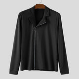 WIAOFELLAS  -  Men Shirt Lapel Long Sleeve Knitted Zipper Solid Color Men Clothing Streetwear Fashion Casual Male Shirts Camisas S-3XL
