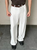 Wiaofellas  -  Fashionable Mens Stripe Print Trousers  Summer Daily Leisure Breathable Loose Straight Bottoms For Men Vintage Pleated Pants