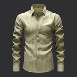 WIAOFELLAS  -  Fashionable Men's Linen Long-sleeved Shirt Gold Thread Gold Linen Striped Retro Casual Loose Cardigan