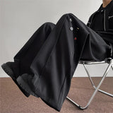WIAOFELLAS  -  Fashion Black Casual Pants Men Buttons Design High Street Hip-hop Wide Leg Mopping Trousers All-match Casual Korean Style
