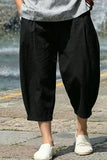 Wiaofellas  -  Men Chinese Style Summer Cotton Linen Capri Pants Loose Wide Leg Plus Size Casual Beach Cropped Trousers
