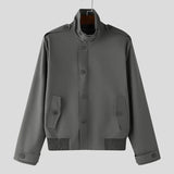 WIAOFELLAS  -  Men Jackets Solid Color Stand Collar Long Sleeve Zipper Button Male Coats Streetwear Fashion Casual Jackets Outerwear