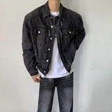 WIAOFELLAS  -  Fashion Lapel Button Solid Denim Shirts Coats Men Spring  Autumn Jean Coat New Men's Long Sleeve Denim Jackets Clothing