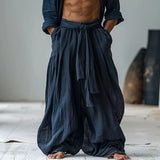 Wiaofellas  -  Folk Tie-up Streetwear Men's Pants Vintage Simple Casual Pure Cotton Linen Elastic Waist Loose Casual Pants Vintage Outfit