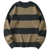 WIAOFELLAS  -  New Loose Bottoming Sweater Casual Versatile Striped Pullover Men's Round Neck Sweater