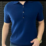 WIAOFELLAS  -  Men summer fashion urban solid color simple and fashionable 4-button knitted short-sleeved Polo shirt