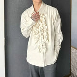 WIAOFELLAS  -  Medieval Palace Style Standing Collar Lotus Leaf Placket Long Sleeve Shirt Neutral Style Design Shirt Men's Performance Costume