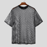 WIAOFELLAS  -  Men T Shirt Mesh See Through Shiny O-neck Short Sleeve Tee Tops Summer Streetwear Loose 2025 Party Sexy Men Clothing