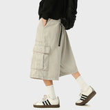 WIAOFELLAS  -  Summer Men's Shorts Casual Solid Color Side Big Pockets Pleated Design  Loose Straight Wide Leg Male Jeans Simple