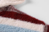 WIAOFELLAS  -  Hong Kong style autumn and winter men's sweater round neck sweater striped color block sweater jacket knitted