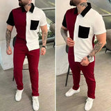 Wiaofellas  -  Spring Summer New Men Stitching Sets Short Sleeve Shirt Pants Fashion Streetwear Casual Sports Two Piece Set Tracksuit Outfits