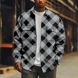 WIAOFELLAS  -  Cool Men's Jacket Black and grey patchwork print Long Sleeve Turn-down Collar Button Coat Casual Streetwear